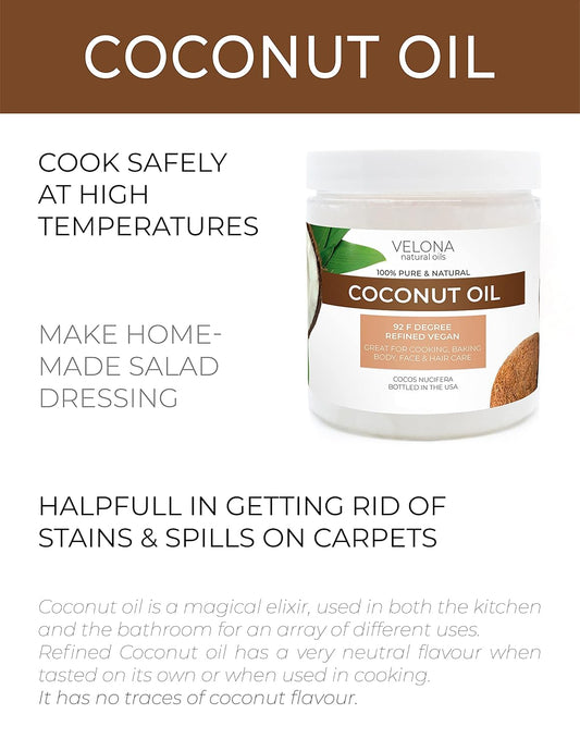 Coconut Oil 92 Degree by Velona - 1 Gallon / 128 Fl Oz | 100% Pure and Natural Carrier Oil | in jar | Refined, Cold pressed | Skin, Face, Body, Hair Care | Use Today - Enjoy Results