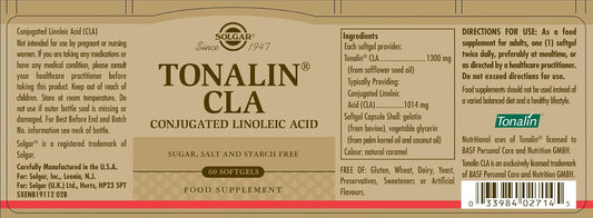 Solgar Tonalin CLA Softgels - Pack of 60 - Omega-6 Essential Fatty Acids - Derived from Safflower Seed Oil - Free from Sugar, Salt and Starch
