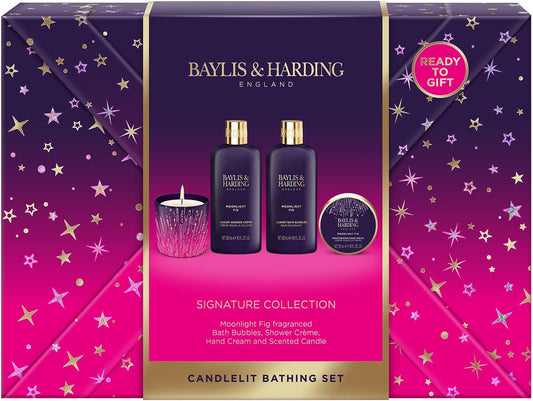 Baylis & Harding Moonlight Fig Gift Wrapped Candlelit Bathing Gift Set - Vegan Friendly (Pack Of 1)