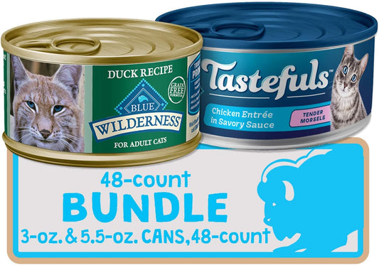 Blue Buffalo Tastefuls And Wildneress Cat Wet Food Variety Bundle, Chicken And Duck (Pack Of 48)