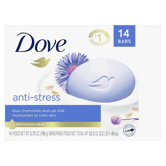 Dove Beauty Bar Gentle Cleanser Moisturizes To Calm Skin Anti-Stress Cream Bar Gentle Bar Soap Cleanser Made With 1/4 Moisturizing Cream 3.75 Oz 14 Count
