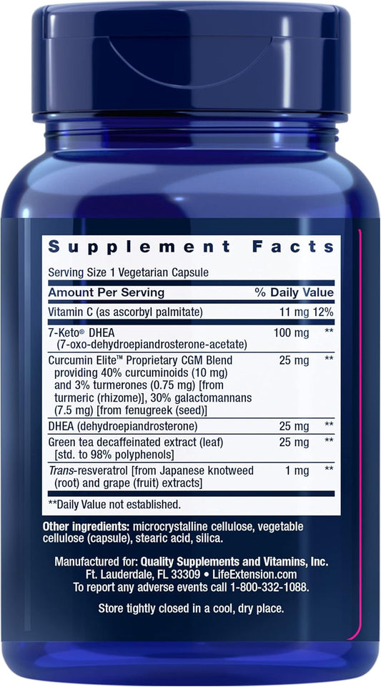 Life Extension Dhea Complete With 7-Keto - Maximize Support Of Healthy Body Weight, Mood, Lean Muscle Mass, Libido & More - Non-Gmo, Gluten-Free, Vegetarian - 60 Capsules