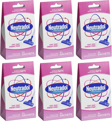 Neutradol Vac Sacs Vacuum Deodoriser, Place In Vacuum Cleaner Bags & Dust Bags, Fresh Pink, Multipack Of 6 X 3 Vac Sacs
