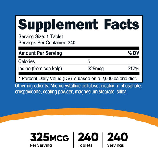 Nutricost Iodine (Natural Iodine From Sea Kelp) 325Mcg, 240 Tablets - Non-Gmo, Gluten Free