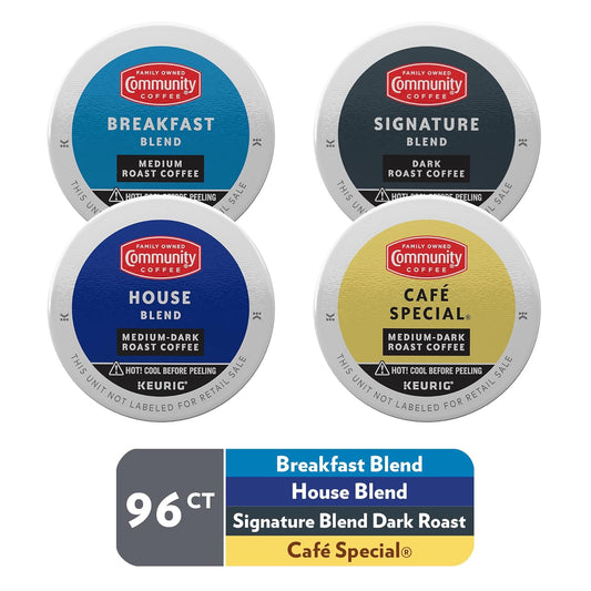 Community Coffee Variety Pack 96 Count Coffee Pods, Medium Dark Roast, Compatible With Keurig K-Cup Brewers, 24 Count (Pack Of 4)