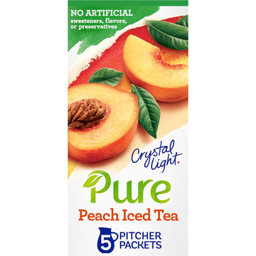 Crystal Light Pure Peach Iced Tea Naturally Flavored Powdered Drink Mix 2.28 Oz/Pouch (5 Count Pitcher Packets) (Package May Vary)
