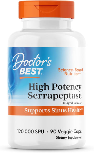 Doctors Best High Potency Serrapeptase, Supports Sinus Health 120,000 Spu, Non-Gmo, Vegan 90 Veggie Caps