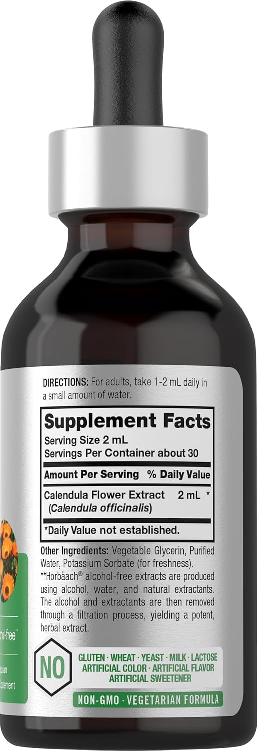 Horbäach Calendula Tincture | 2 Fl Oz | Liquid Extract Drops | Alcohol Free | Vegetarian, Non-Gmo, Gluten Free Herbal Supplement