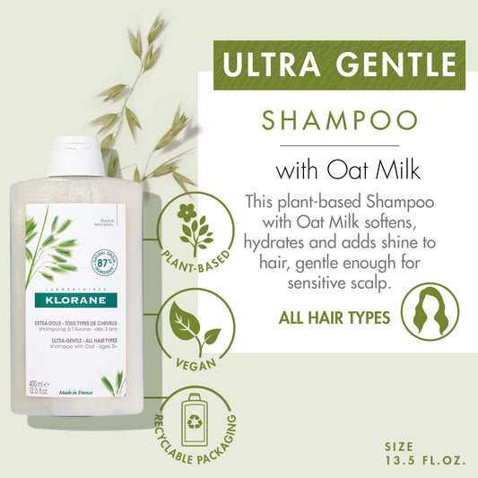 Klorane Ultra-Gentle Shampoo with Oat Milk, Suitable for the Entire Family, SLS and Paraben Free
