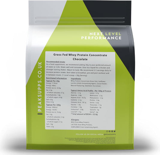 Whey Protein Powder Concentrate - 1Kg Chocolate - Grass Fed