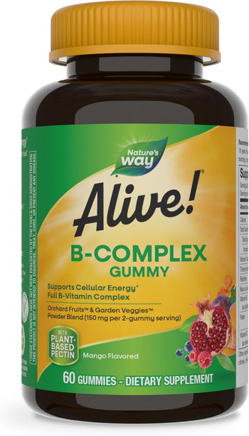 Nature'S Way Alive! B-Complex Gummies, Cellular Energy Support*, 8 B-Vitamins, Vegetarian, Mango Flavored, 60 Gummies (Packaging May Vary)