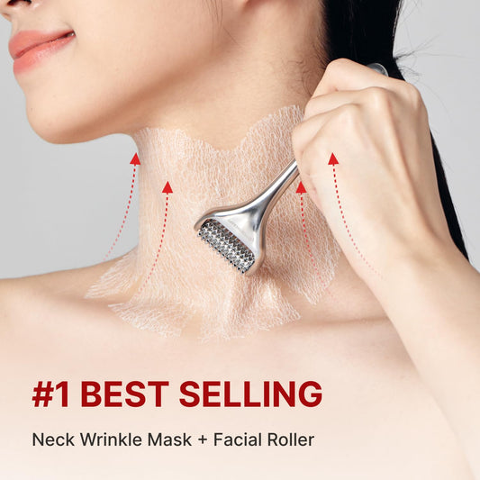 Wrinkle-Fit Neck Mask 7Ea + Boosting Roller - Neck Wrinkle Patches, Neck Firming And Tightening Korean Deep Collagen Mask - Neck-Targeted Mesh Sheet Mask And Face Roller For Lifting Sagging Skin