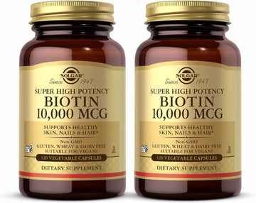 Solgar Super High Potency Biotin 10,000 Mcg - 120 Vegetable Capsules, Pack Of 2 - Supports Healthy Skin, Nails & Hair - Non-Gmo, Vegan, Gluten & Dairy Free - 240 Total Servings