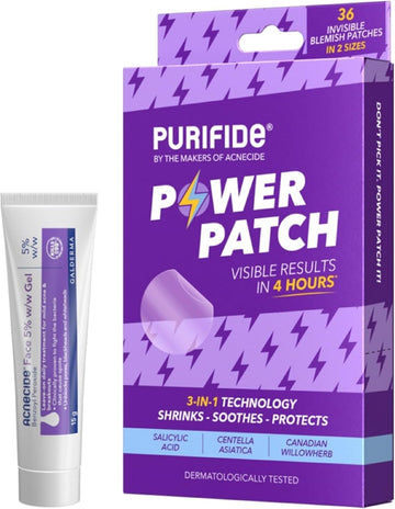 Acnecide + Purifide Spot Saviours Bundle, For Acne & Spot Prone Skin With Acnecide Face Gel Spot Treatment With Benzoyl Peroxide (15G) + Purifide Power Pimple 3-In-1 Patches (36 Spot Patches )