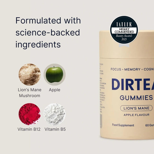 Dirtea Chaga Mushroom Gummies - Vegan, Natural & Sugar Free With Vitamin C & Zinc - Immune & Energy Supplement - 1 Month'S Supply - 3,000Mg Per Serving - 60 Gummies - Lemon Flavour