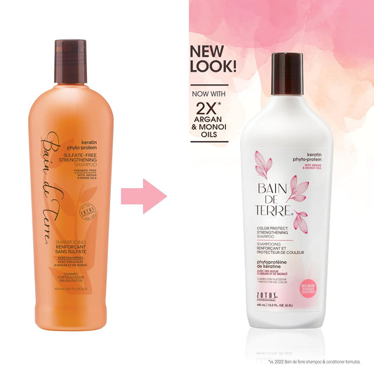 Bain de Terre Strengthening Shampoo/Conditioner | Keratin Phyto-Protein | Strengthens Weak & Fragile Hair | Argan & Monoi Oils | Paraben Free | Color-Safe