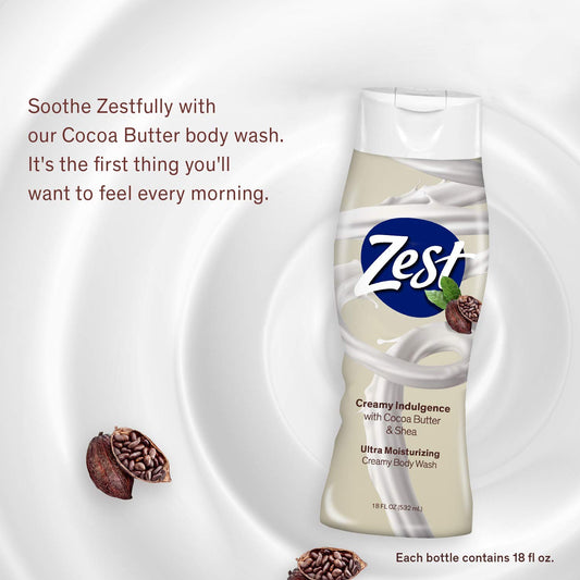 Zest Body Wash, Creamy Cocoa Butter & Shea, 18 Fl Oz