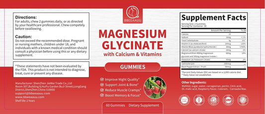 2 Pack Magnesium Glycinate Gummies For Women & Men - Calcium Gummies, Magnesium Supplement Complex With Malate, Potassium - Sugar Free