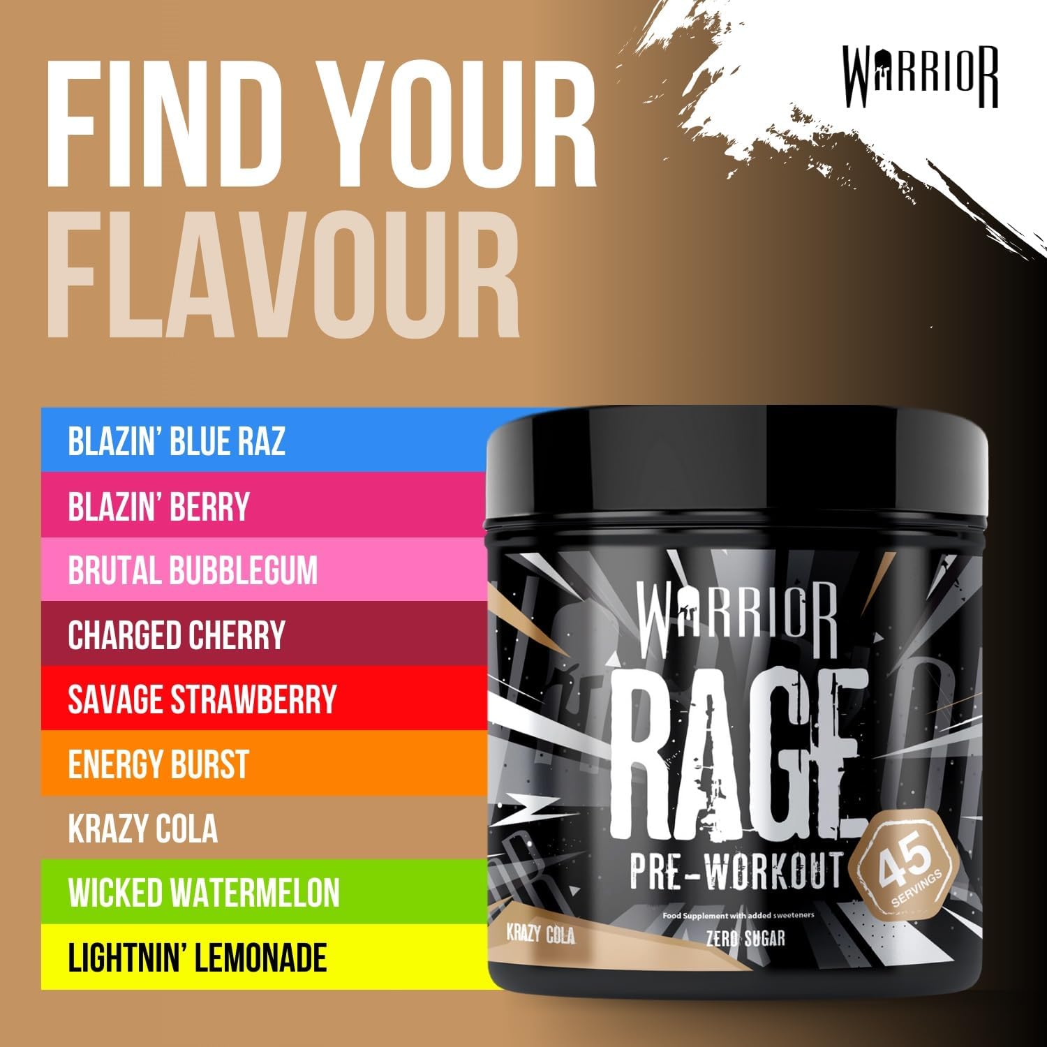 Warrior Rage - Pre-workout Powder - 392g - Energy Drink Supplement with Vitamin C, Beta Alanine and Creatine Gluconate - 45 Servings (Krazy Cola) : Amazon.co.uk: Health & Personal Care