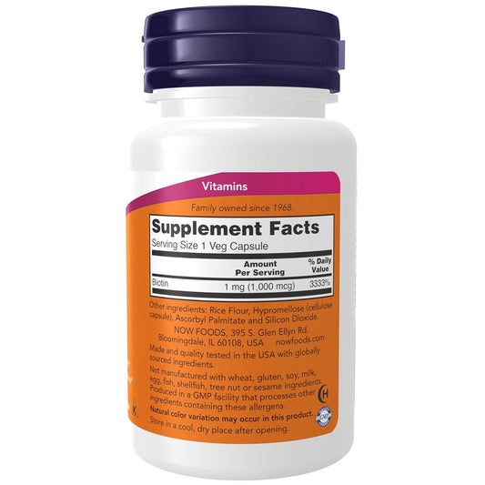 Now Supplements, Biotin 1,000 Mcg, Amino Acid Metabolism*, Energy Production*, 100 Capsules