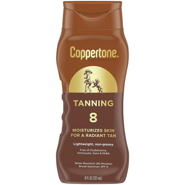 Coppertone Tanning Sunscreen Lotion, Antioxidant, Water Resistant Body Sunscreen SPF 8, Broad Spectrum SPF 8 Sunscreen, 8 Fl Oz Bottle For All Skin Tone