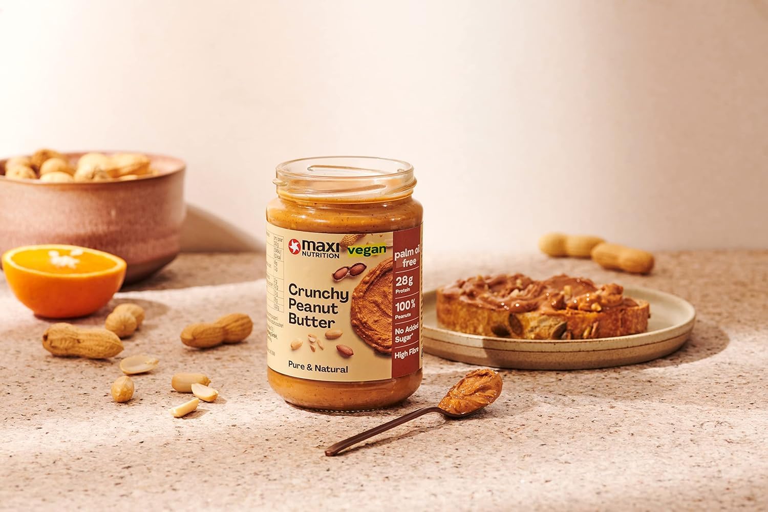MaxiNutrition Crunchy Peanut Butter, 350 g, 100% Peanuts, No Sugar, high in Protein, No Palm Oil : Amazon.co.uk: Grocery