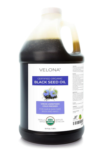 velona Black Cumin Seed Oil USDA Certified Organic - 64 oz | 100% Pure and Natural Carrier Oil | Unrefined, Cold Pressed | Hair, Body and Skin Care