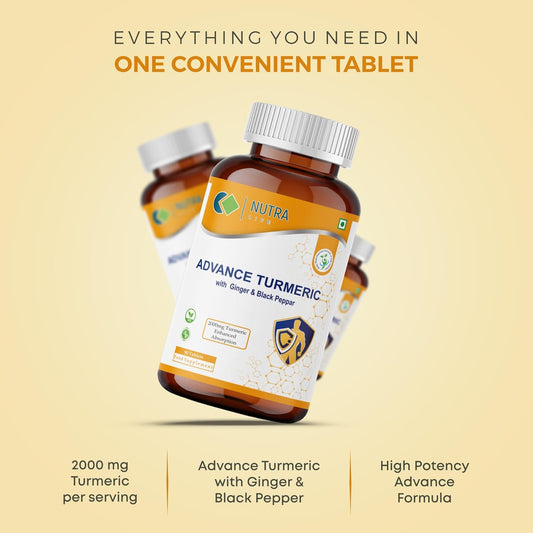 Advance Turmeric Tablets, 2000Mg, Supplement And With Black Pepper & Ginger, Premium 90 Tablets High Strength 3 Month Supply-Nutra Life