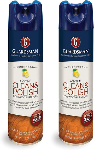 Guardsman Clean & Polish For Wood Furniture - Lemon Fresh - 12.5 Oz - Silicone Free, Uv Protection - 2 Pack