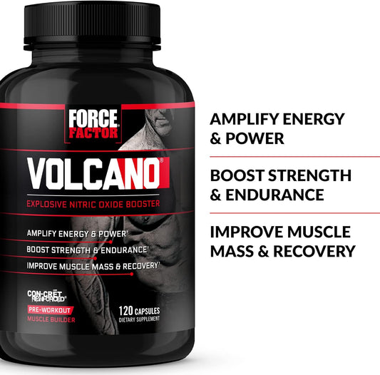 Force Factor Volcano Pre Workout Nitric Oxide Booster Supplement For Men With Creatine And L-Citrulline To Help Boost Nitric Oxide, Energy, Build Muscle & Improve Blood Flow, 120 Count(Pack Of 3)