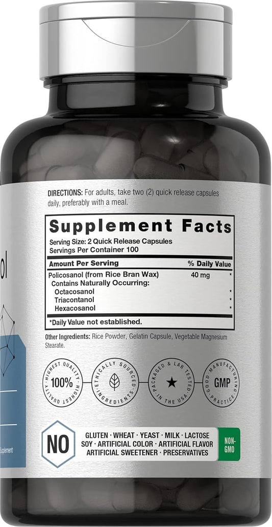 Horbäach Policosanol 40Mg | 200 Capsules | Non-Gmo And Gluten Free