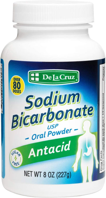 De La Cruz Pure Sodium Bicarbonate - Usp Grade Bicarbonate Of Soda  100% Pure Baking Soda  Aluminum Free Antacid Powder For Heartburn & Indigestion - Packed In Usa, 8 Oz