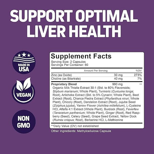 Herbtonics Liver Cleanse Detox & Repair Formula - 20+ Herbs: Milk Thistle, Artichoke Extract, Silymarin & Dandelion -Liver Health & Function - 120 Vegan Capsules