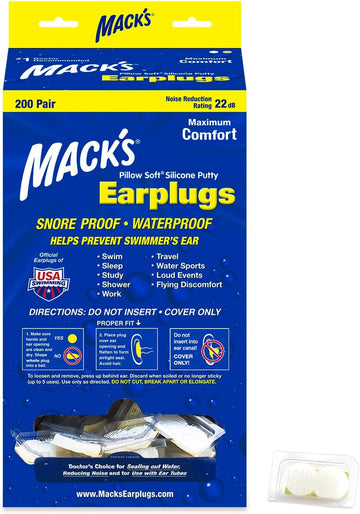Mack'S Pillow Soft Silicone Earplugs - 200 Pair Dispenser - The Original Moldable Silicone Putty Ear Plugs For Sleeping, Snoring, Swimming, Travel, Concerts And Studying | Made In Usa