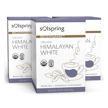 Dr. Mercola Solspring Himalayan White Tea, Crisp Yet Delicate Floral Flavor With Mild Caffeine, 18 Tea Bags (Pack Of 3) Non Gmo, Gluten Free, Soy Free, Usda Organic, Demeter Certified Biodynamic