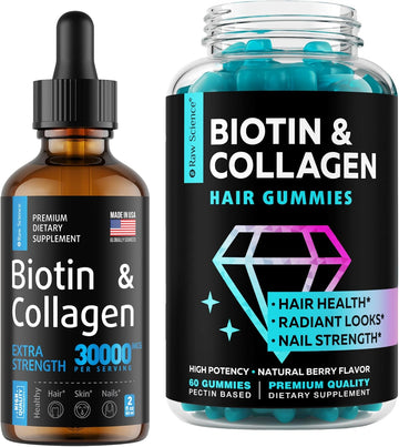 S Raw Science Beauty Boost - Vitamins For Healthy Hair, Skin And Nails - Biotin & Collagen Drops 30000Mcg 2Oz And Hair Growth Gummies 60Pcs