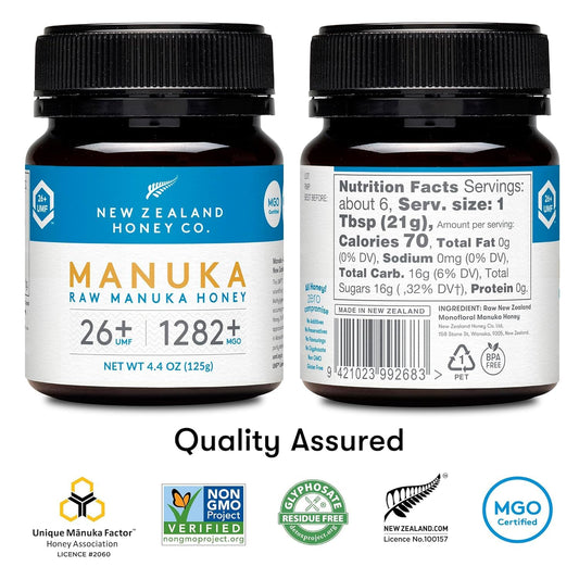 New Zealand Honey Co. Raw Manuka Honey Umf 26+ | Mgo 1282+, Umf Certified /4.4Oz