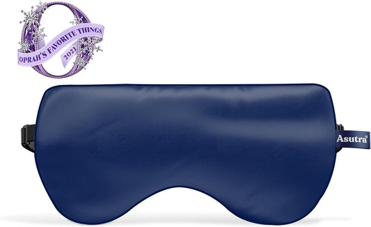 Asutra Navy Silk Eye Pillow And Grey Weighted Neck Wrap Bundle Set | Weighted Eye Mask Filled W/Lavender & Flax Seeds | Hands-Free Heat Pad And Cooling Neck Wrap