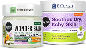 Puriya Tea Tree Oil Balm And Mother Of All Creams With Mildly Earthy Scent Bundle Set, Plant Rich Wonder Balm, Moisturizing Cream For Dry, Itchy, And Sensitive Skin