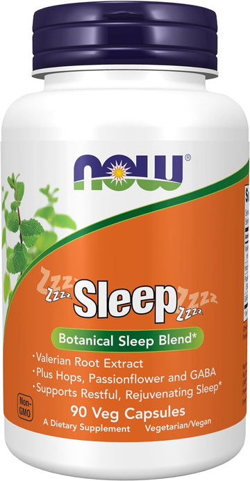 Now Supplements, Sleep With Valerian Root Extract Plus Hops, Passionflower And Gaba, Botanical Sleep Blend*, 90 Veg Capsules