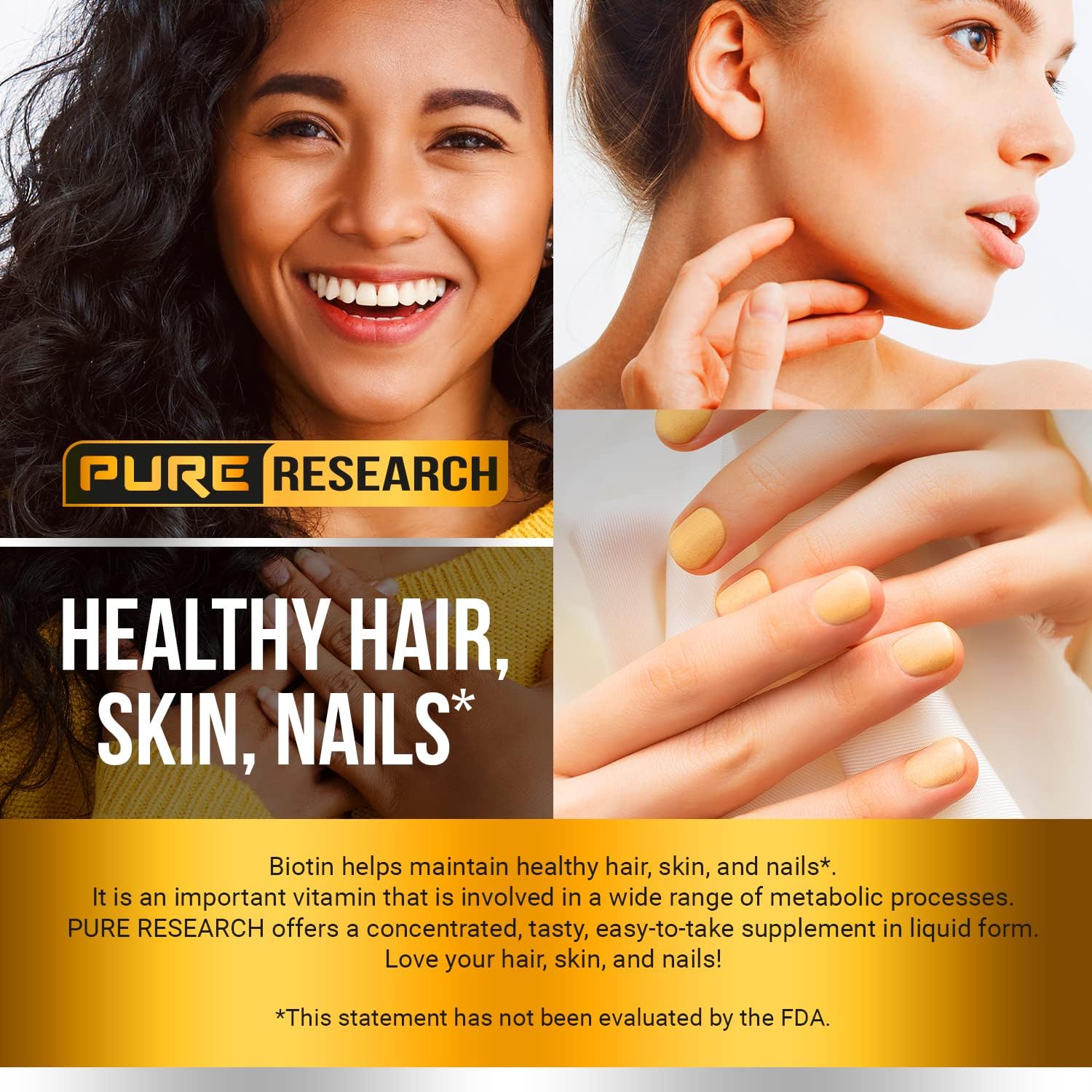 PURE RESEARCH Liquid Biotin & Collagen Hair Growth Drops 60,000mcg - Biotin and Liquid Collagen Supplement for Men & Women - Glowing Skin Support, Healthy Hair & Nail Growth - 2oz : Health & Household