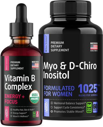 S Raw Science Energy And Metabolism - Hormone Balance, Ovarian Support & Energy Supplements - Fertility Supplements Myo & D-Chiro Inositol 100060Pcs And Liquid Vitamin B Complex 2Oz