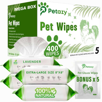 400 Dog Wipes For Paws And Butt Ears Eyes | Organic Pet Wipes For Dogs | Lavender Scented Dog Wipes Cleaning Deodorizing | Extra Thick Paw Wipes For Dogs Cats Pets | Bonus Glove Wipes Included