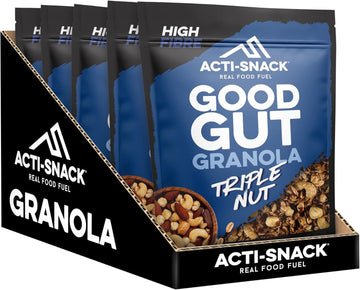 Acti-Snack Triple Nut Good Gut Granola - 5 X 380 Grams Packs - High Protein Cereals Breakfast - All Natural & High Calcium Low Sugar Granola