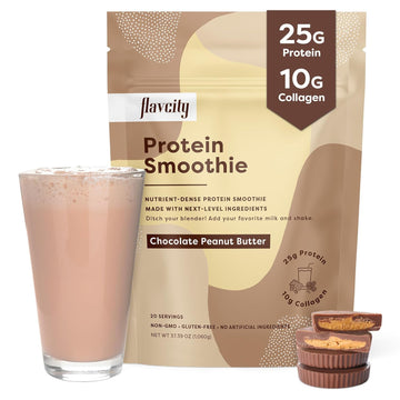 Flavcity Protein Powder Smoothie, Chocolate Peanut Butter - 100% Grass-Fed Whey Protein Smoothie With Collagen (25G Of Protein) - Gluten Free & No Added Sugars (37.39 Oz)