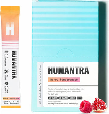 Humantra Hydration Packets | Zero Sugar Electrolyte Hydration Multiplier W/Essential Minerals & 6 Electrolytes | Electrolytes Powder (20 Count, Berry Pomegranate)