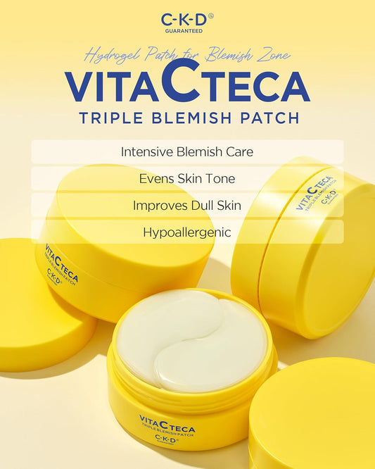 Vita C Teca Triple Blemish Patch - Pure Vitamin C Hydrogel Pads For Under Eyes, Forehead, Cheek - Dull Skin Treatment, Revitalizing - Evens Skin Tone, 60 Patches
