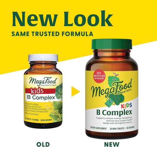 Megafood Kids B Complex - B Complex Vitamin Supplement - 8 B Vitamins With Vitamin B6, Vitamin B12, Folate, Biotin & More - Supports Cellular Energy Production - Vegetarian, Gluten Free - 30 Mini Tabs