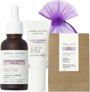 Sleep Aromatherapy Bundle With Overnight Recovery Face Oil, Sleep Pulsepoint Rollerball And Bath Salts With Deluxio Gifts Gift Bag
