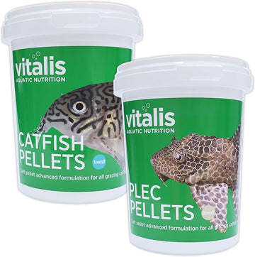 Vitalis Catfish Pellets Xs 260G & Plec Pellets (8Mm) 300G For Catfish & Pleco Bottom Feeder Fish Food Aquarium Tank